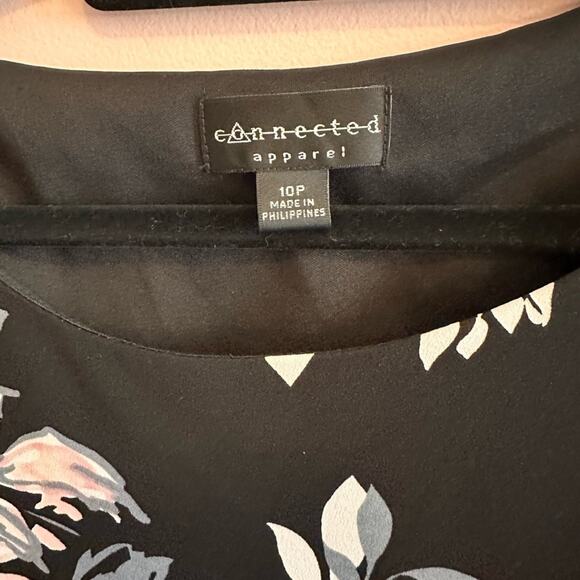 Connected Apparel Black Floral Short Sleeve Cocktail Dress 10P - Picture 2 of 6